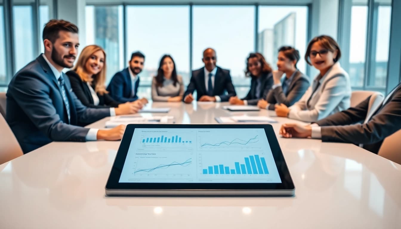 Teams collaboratively discussing AI proposal writing software for federal contracts in a modern business environment.