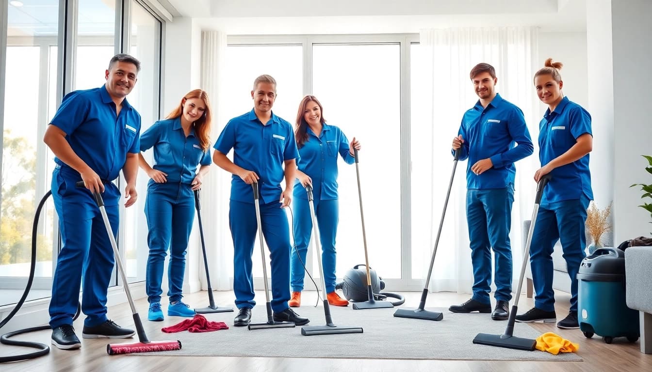Bond cleaning team efficiently cleaning a modern apartment, showcasing professionalism and dedication.