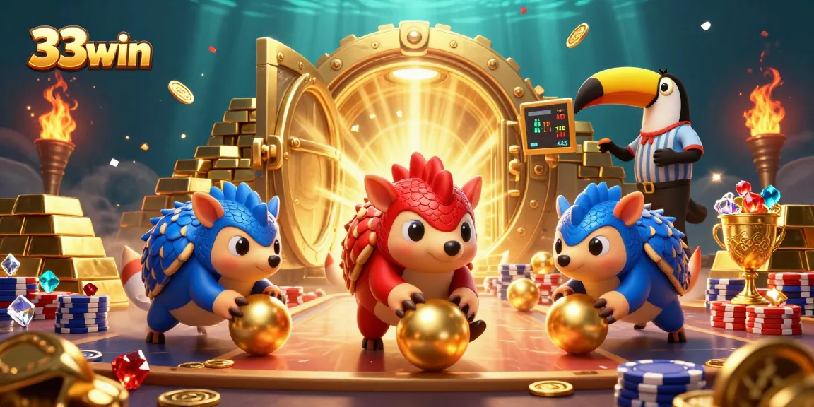 33win pangolins roll through poker chips in a vibrant, energetic casino scene.