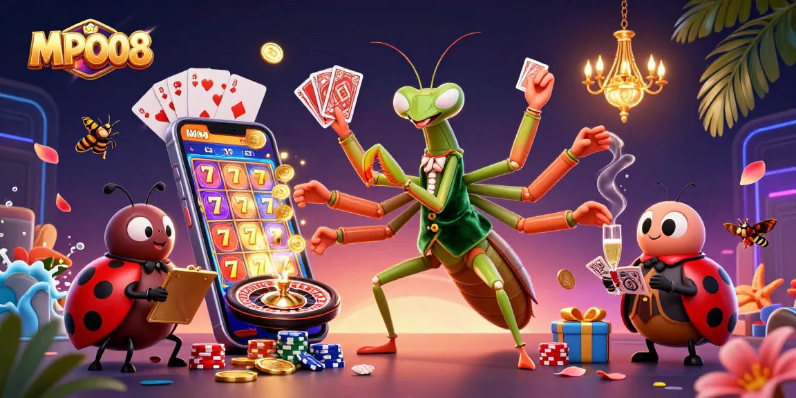 MPO08 transforms gaming with a lively scene of interactive slot play featuring enchanting characters in a vibrant casino atmosphere.