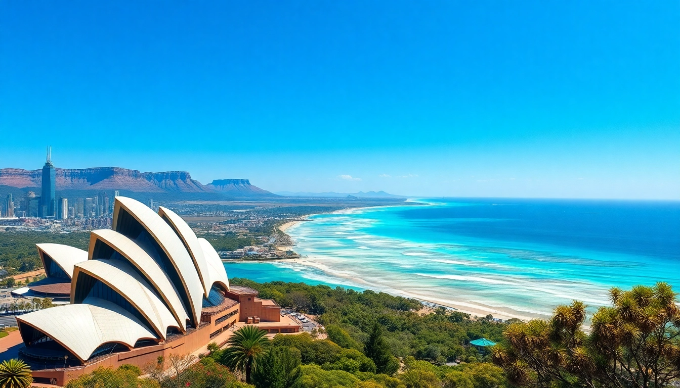 Stunning landscape of Australia featuring Sydney Opera House and Great Barrier Reef.