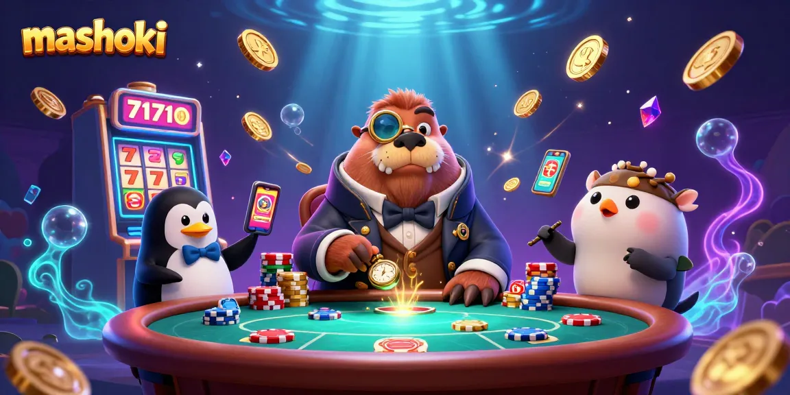 Join the fun at mashoki's underwater casino with a jolly walrus and a sophisticated penguin dealer.