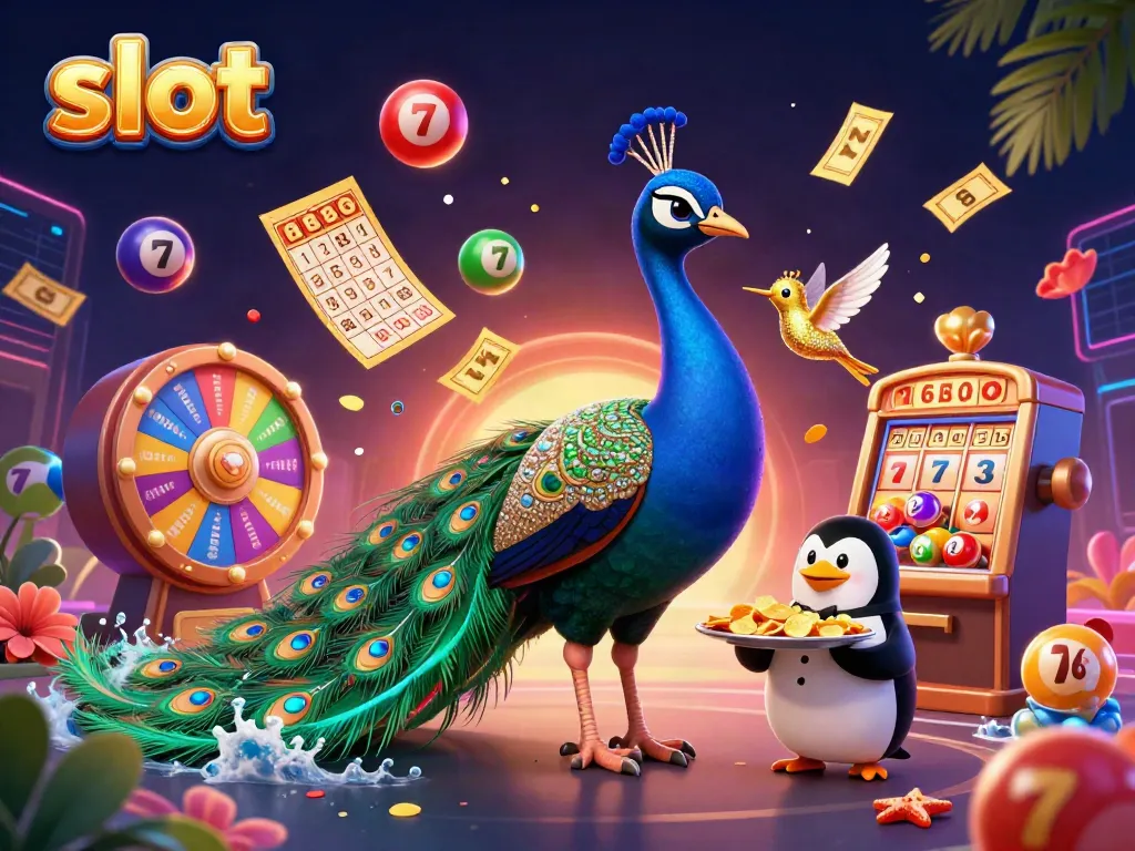 Engage with vibrant slot machines and colorful game elements in a lively casino scene.