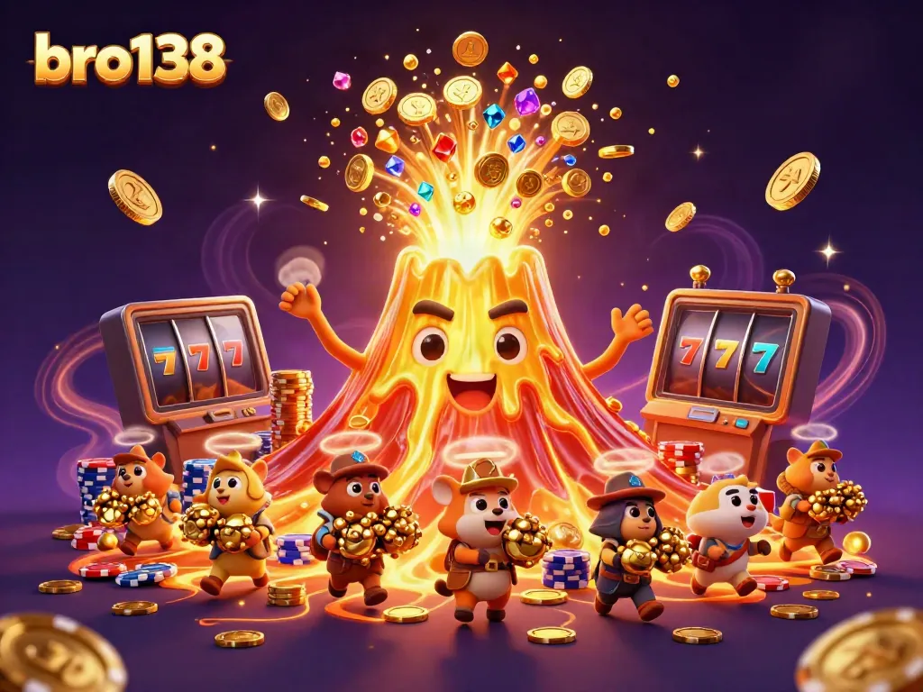 Experience the excitement of bro138 with a vibrant casino-themed eruption of treasure and gaming elements.