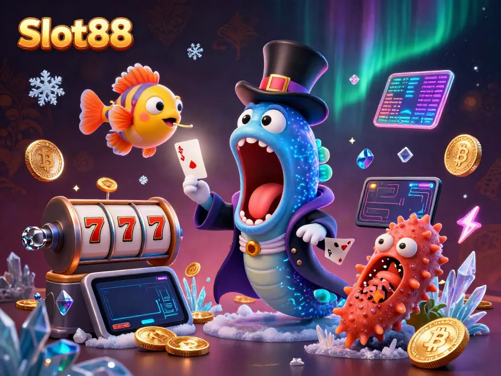 Engage in thrilling Slot88 games with a magical scene of enchanting sea creatures and vibrant crypto elements.