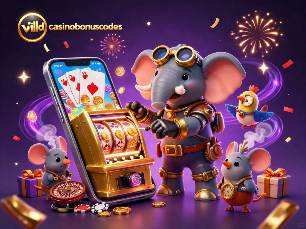 Spin colorful reels and win with wildcasinobonuscodes in a vibrant 3D casino scene.