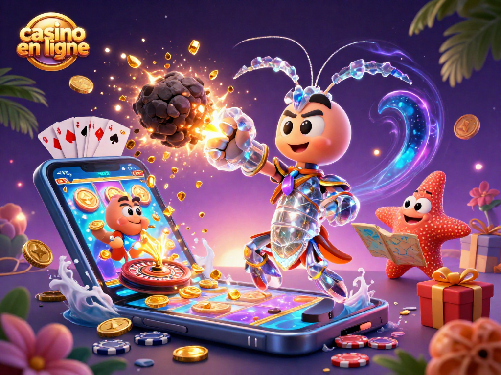 Jouer au casino en ligne avec un samouraï crevette dans un univers coloré rempli de jeux et de trésors.
