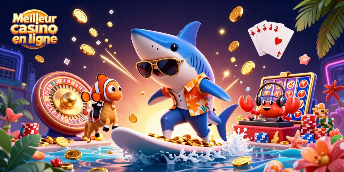 Engage in the excitement of the Meilleur casino en ligne with a dynamic 3D casino illustration featuring vibrant characters and elements.