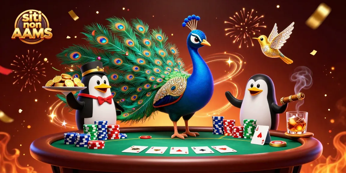 Gioca nei siti non AAMS con un pavone aristocratico e un pinguino maggiordomo al tavolo da poker.