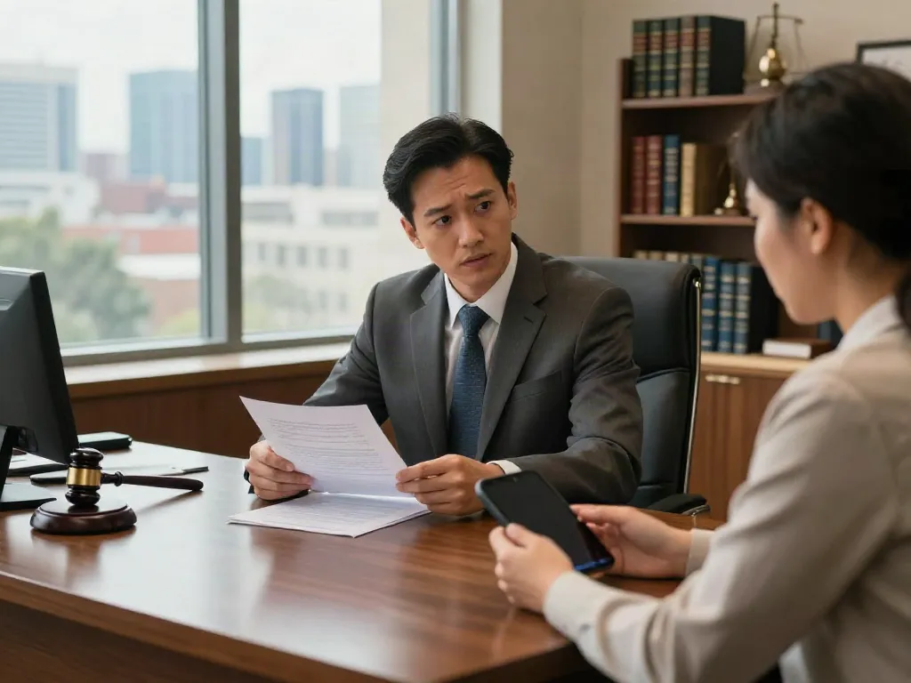 Cobb County DUIs legal consultation with a defense attorney in an office.