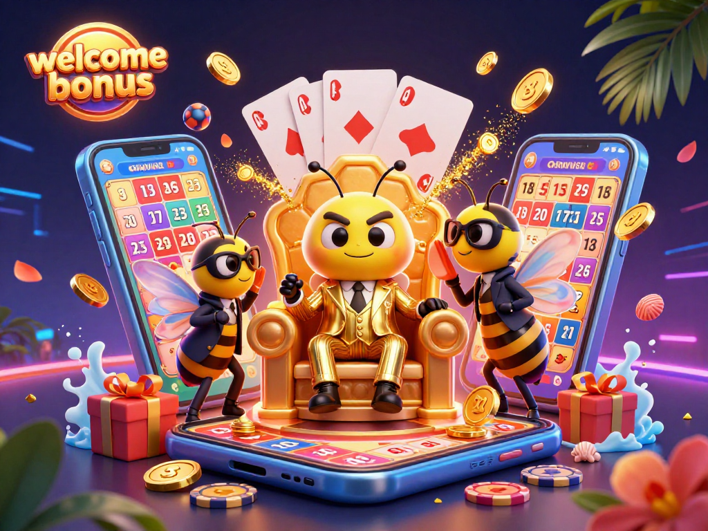 The welcome bonus at BetVisa Lottery sparks excitement with vibrant lottery elements and bold characters.