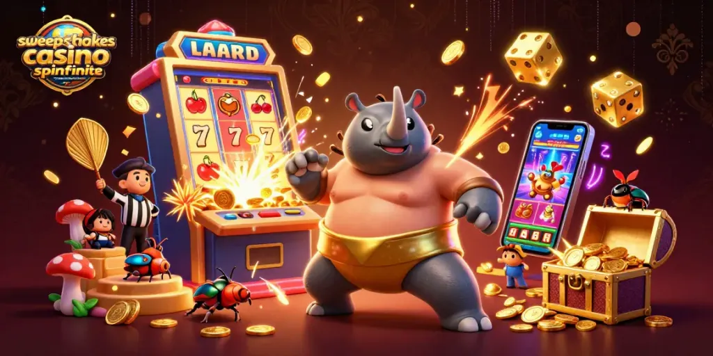 Engage with the thrill of sweepstakes casino no deposit bonus spinfinite featuring vibrant characters and gold coins.
