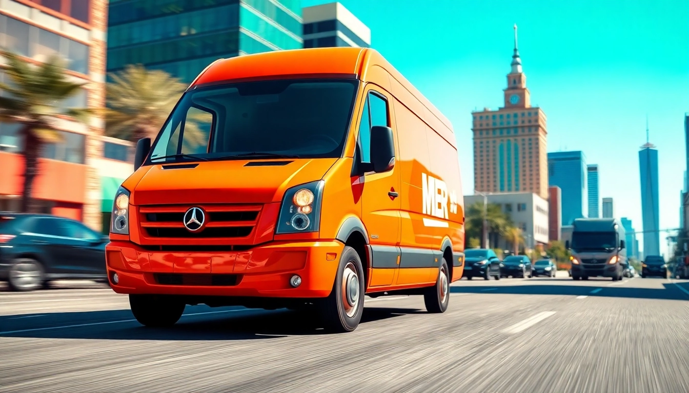 Courier services Phoenix AZ showcased through a dynamic delivery van in a vibrant cityscape.