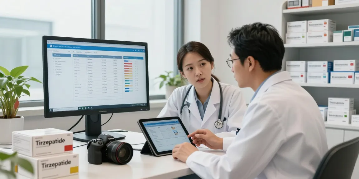 Top-rated tirzepatide suppliers discussed by healthcare professionals in a modern office setting.