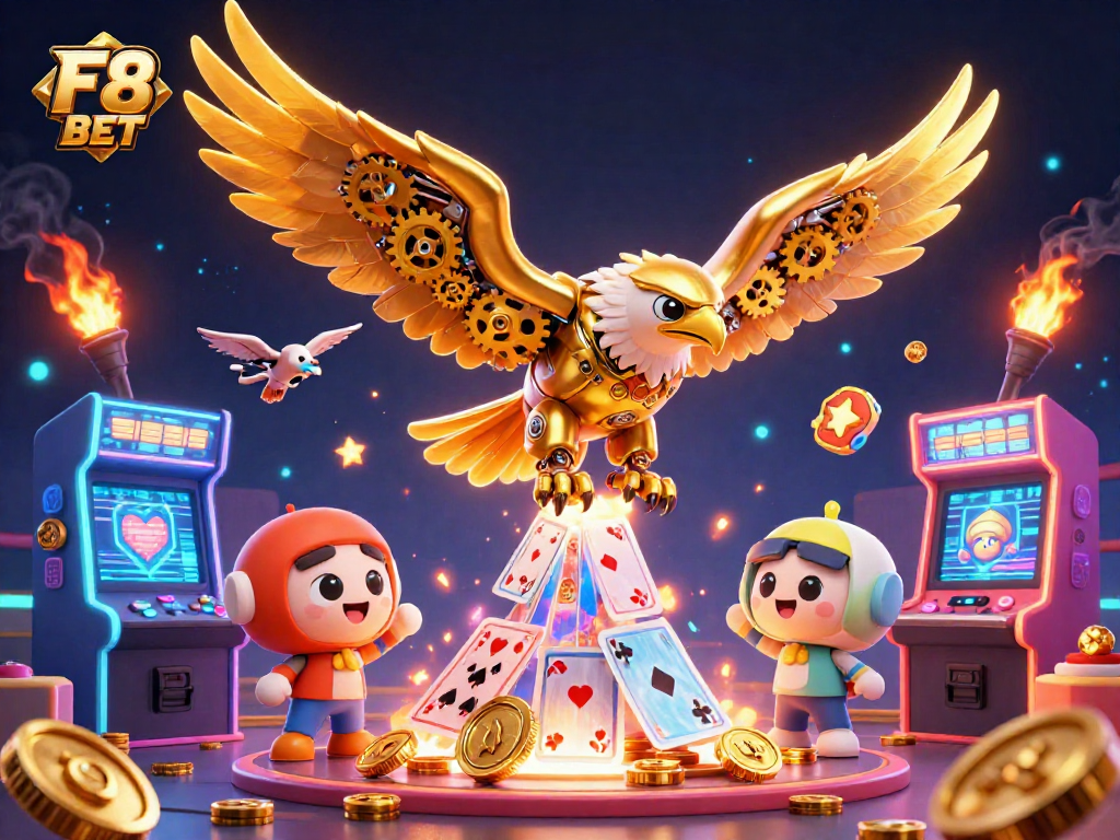 Experience the thrill of F8 BET with a captivating 3D golden eagle diving through cards.