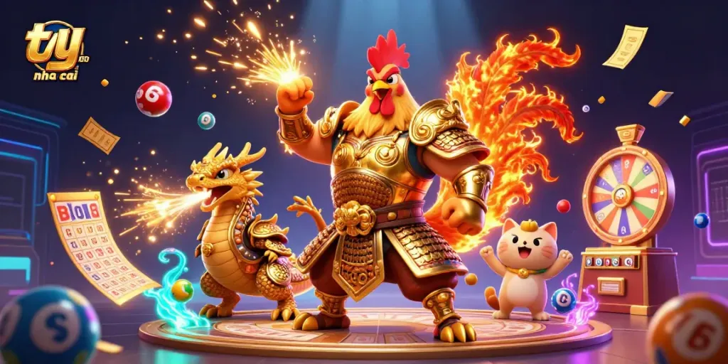 Engage with the latest ty le keo nha cai updates in a dynamic 3D gambling scene with vivid elements.