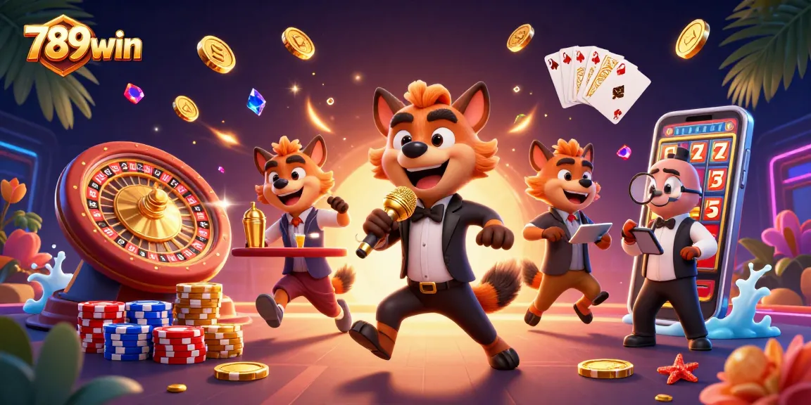Experience the vibrant world of 789win as hyenas create a lively casino scene with games and humor.