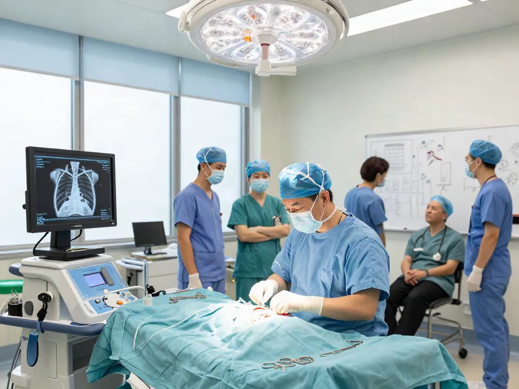 Thoracic surgery team preparing for surgery, showcasing advanced equipment and compassionate patient care.
