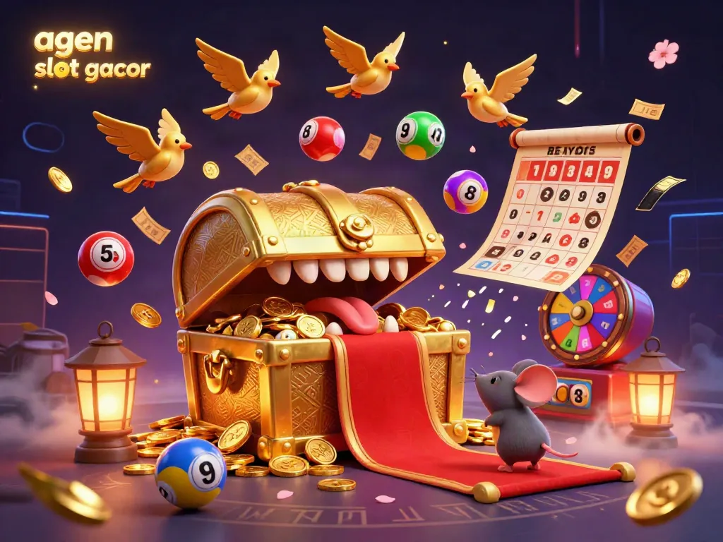 Engage with the agen slot gacor experience through an enticing illustration filled with colorful gaming elements.