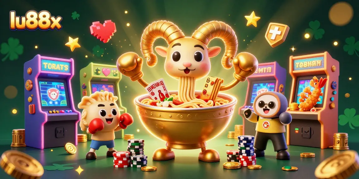 Engage in thrilling games at lu88x with a dynamic casino illustration showcasing vibrant 3D characters.