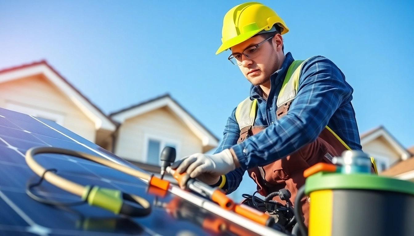 Technician repairing solar panels, representing a reliable solar repair company in action.