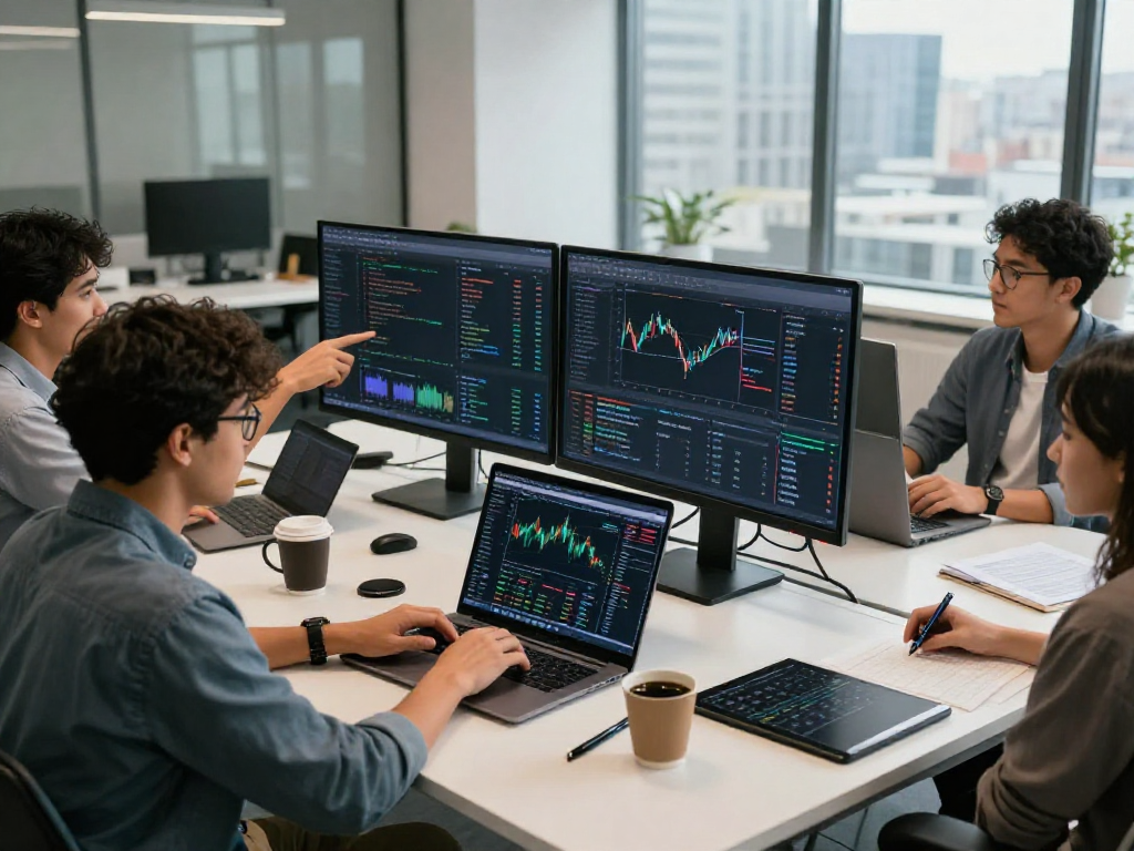 Real-time trading collaboration scene showcasing futures quant backtesting data API development