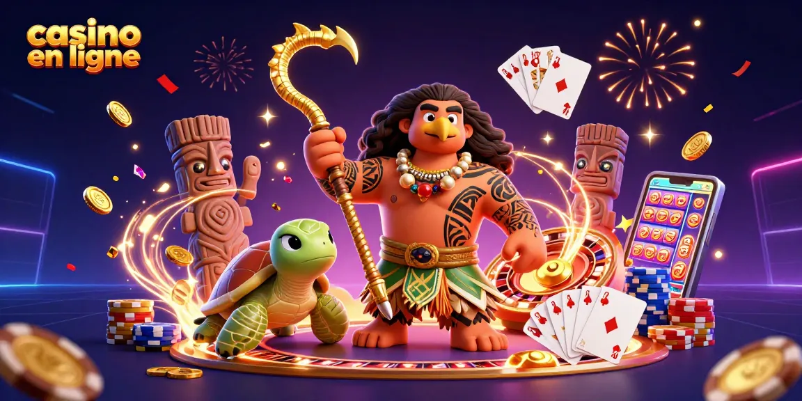 Jouez dans un casino en ligne captivant avec des personnages polynésiens, des pièces d'or et des jeux animés.