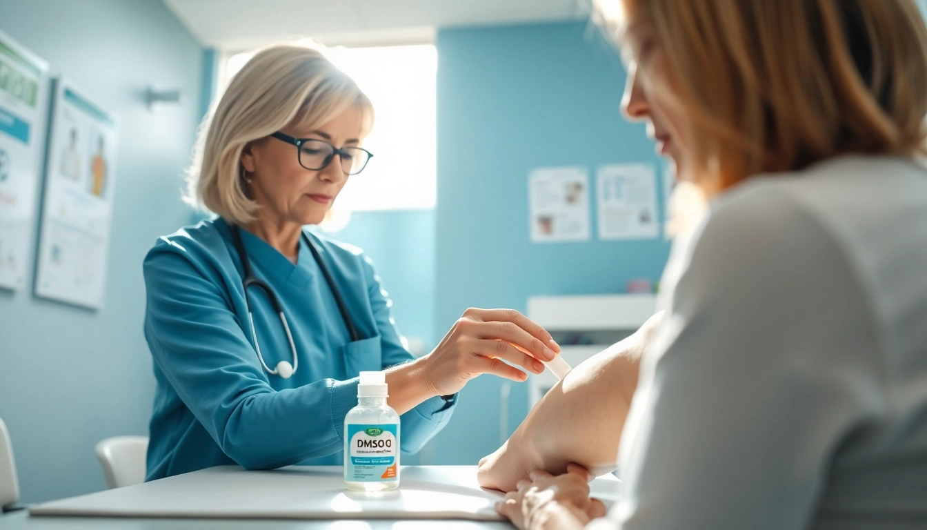 Applying DMSO for pain relief in a professional therapeutic setting.
