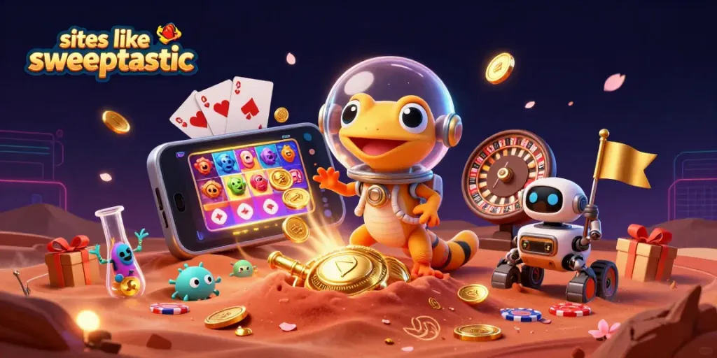 Discover exciting games and promotions at sites like sweeptastic with our vibrant casino illustration.