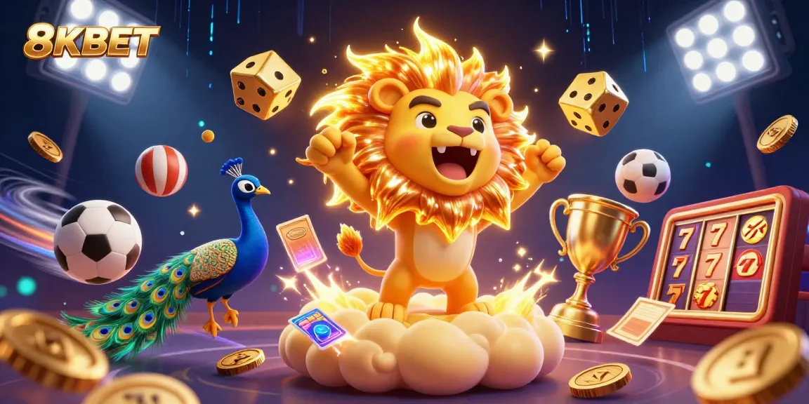 Experience thrilling moments at 8KBET with a roaring lion and dynamic casino elements.