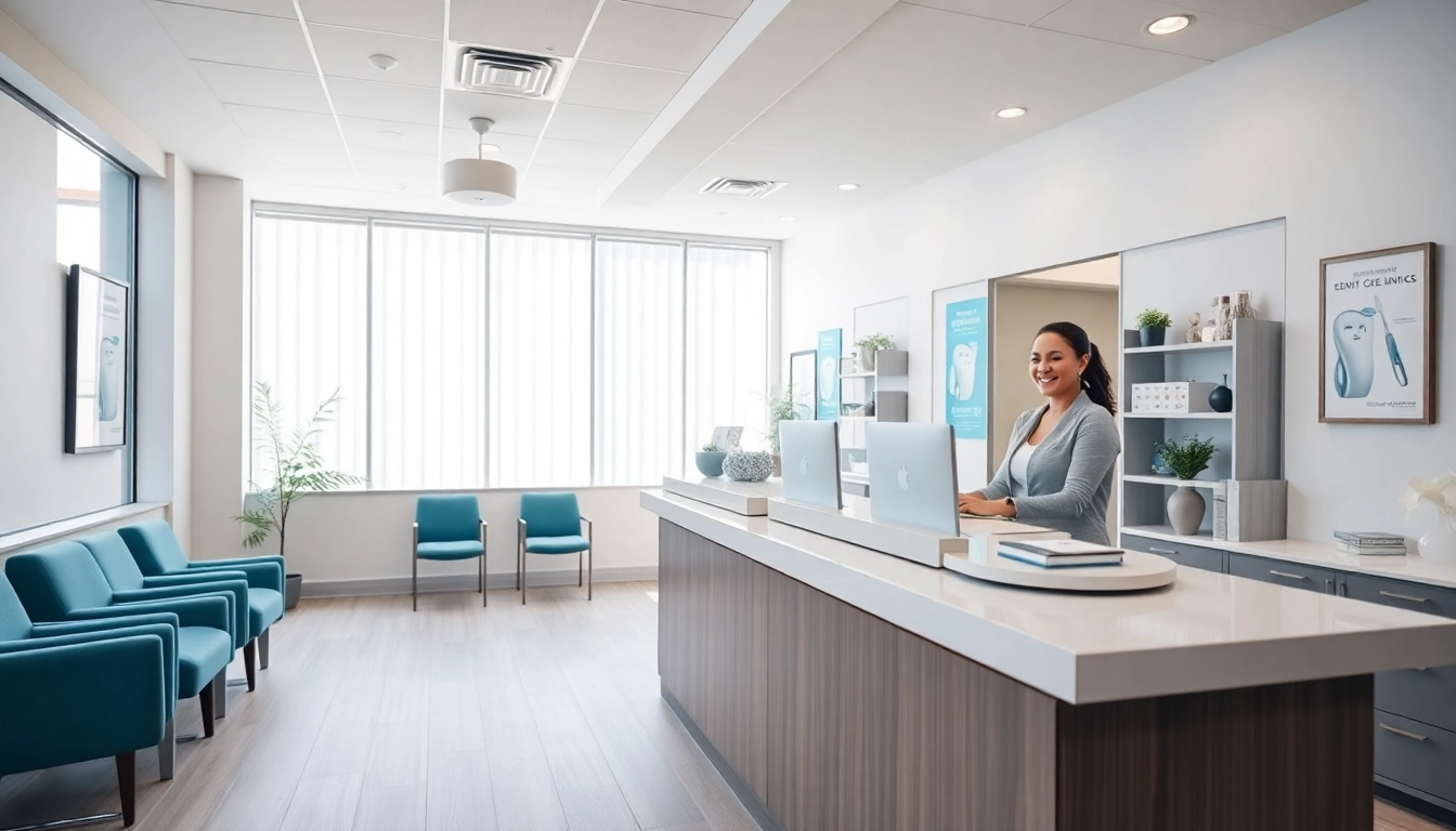 Experience a welcoming dental office with friendly receptionist in a modern environment.