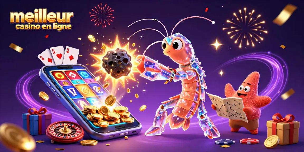 Découvrez les joies du meilleur casino en ligne dans une illustration dynamique avec un samouraï et un astérisque.
