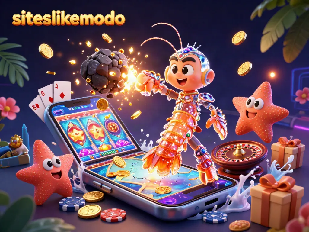 Engage in exciting gameplay at siteslikemodo, featuring vibrant slot games with animated gold coins.