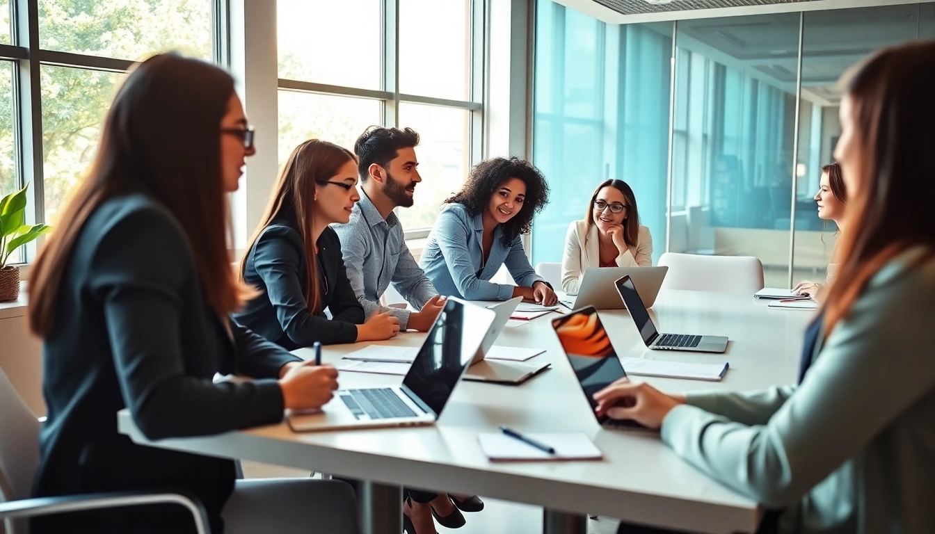 Demonstrating Career Coaching in an inspiring modern office setting with collaborative professionals.