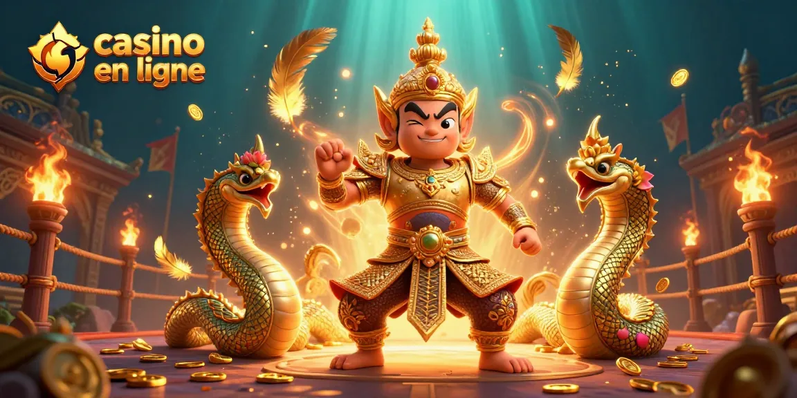 Jouez à des jeux de casino en ligne avec des gardiens et des serpents dans une scène animée.