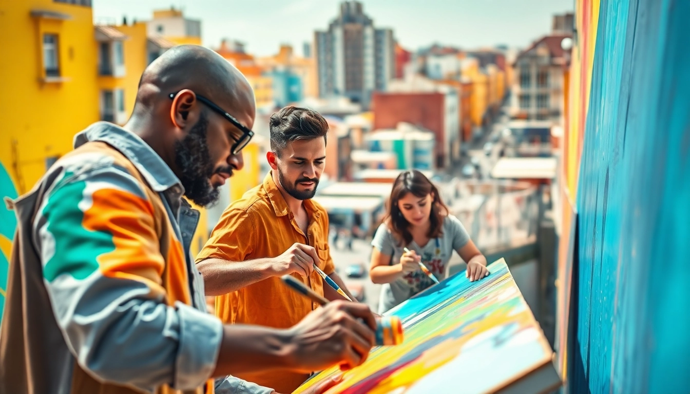 Capture of a vibrant painting commercial where artists collaboratively create a mural, showcasing creativity and teamwork.
