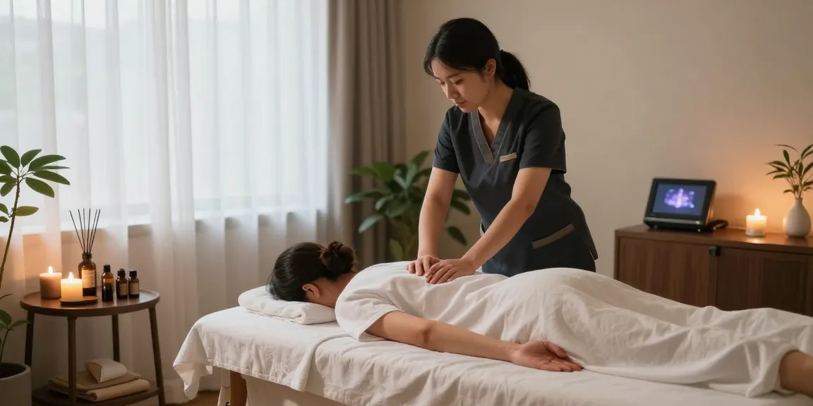 마사지 시술을 받으며 편안한 힐링 공간에서 휴식을 취하는 모습