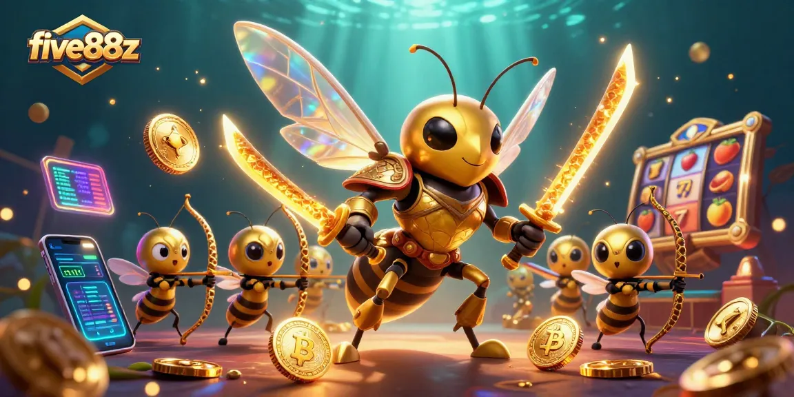 Immerse in the five88z casino experience with a giant golden hornet samurai and crypto elements
