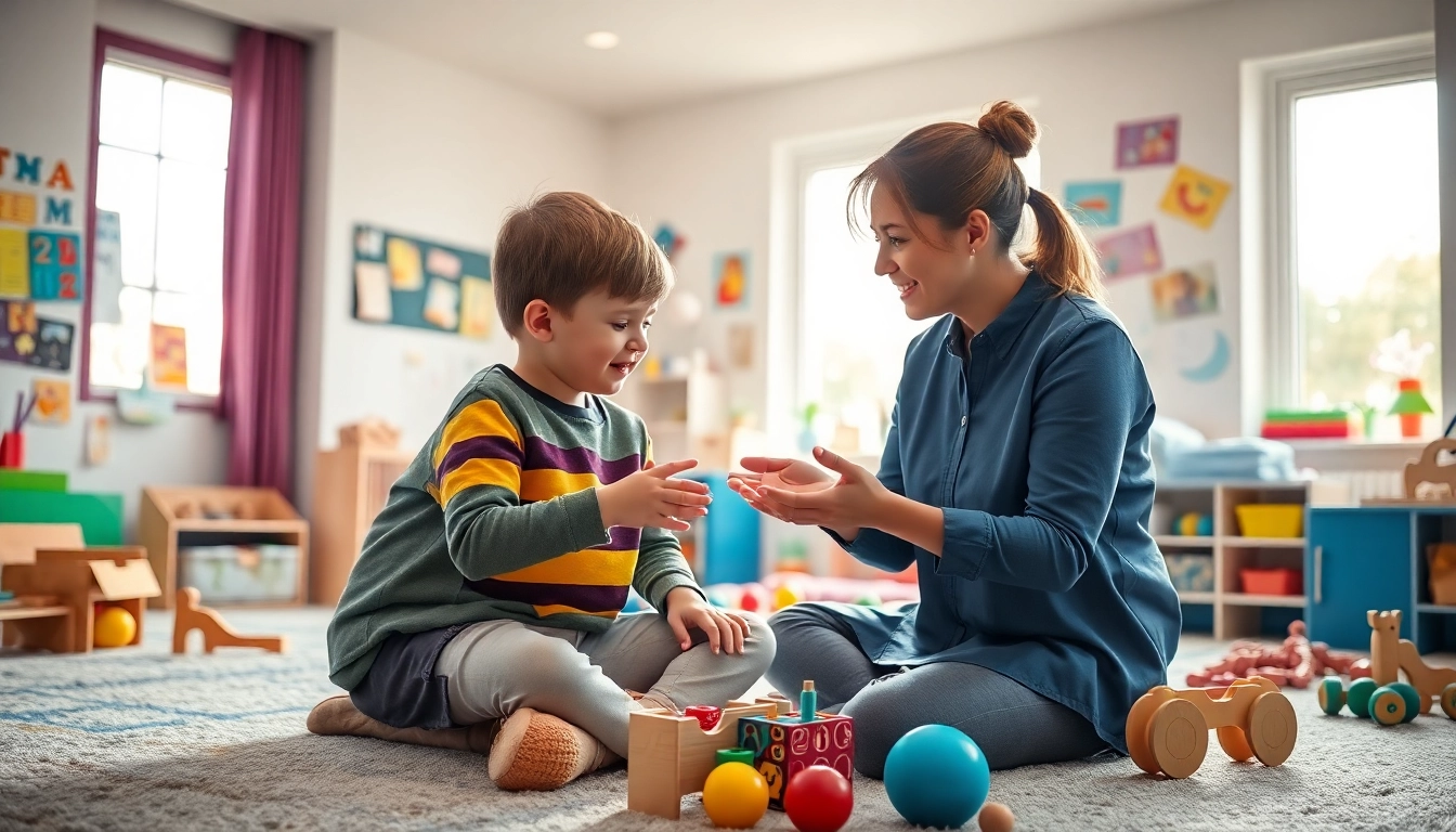 Providing Autism help in a supportive therapy room with engaging visuals and child-friendly furniture.
