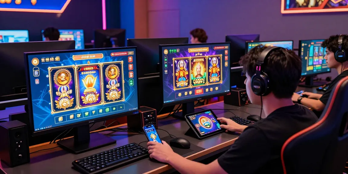 Engaging online gaming experience on https://www.modernrussia.com/mpocash/ with vibrant graphics and multiple screens showing slots and casino games.