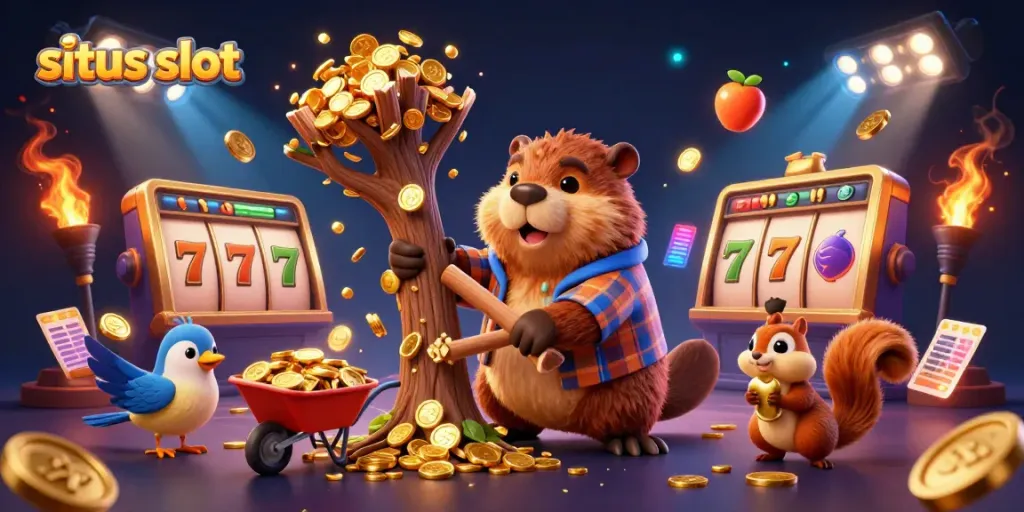 Gambarlah situs slot dengan beragam simbol permainan dan karakter mengumpulkan koin emas.