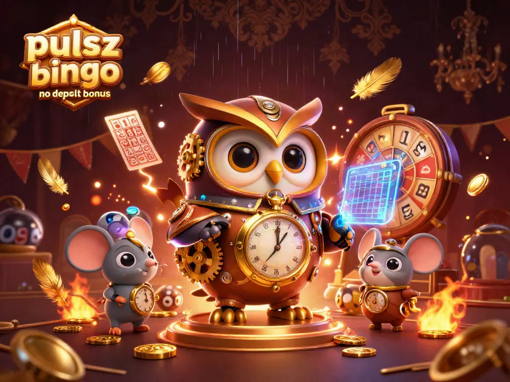 Pulsz bingo no deposit bonus scene with vibrant bingo elements and animated characters playing.