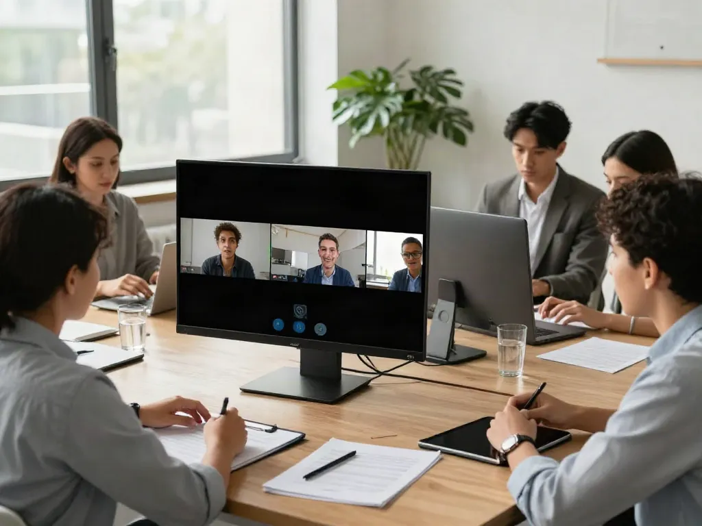 Deepfake free meetings technology used in a professional video conference setting.
