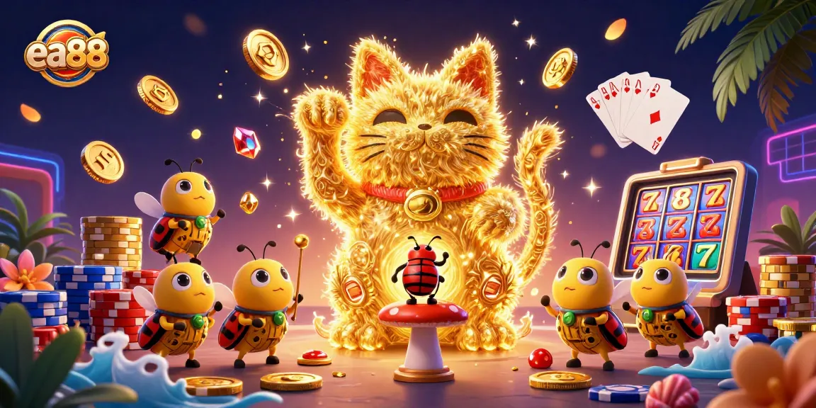 Experience winning moments with the captivating ea88 gaming illustration featuring lucky cat symbols.