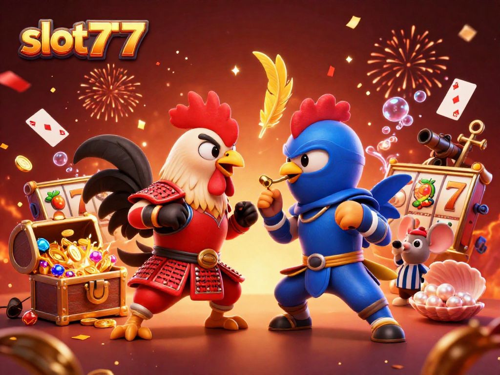 Experience thrilling wins with slot777 in this vibrant, action-packed casino illustration.