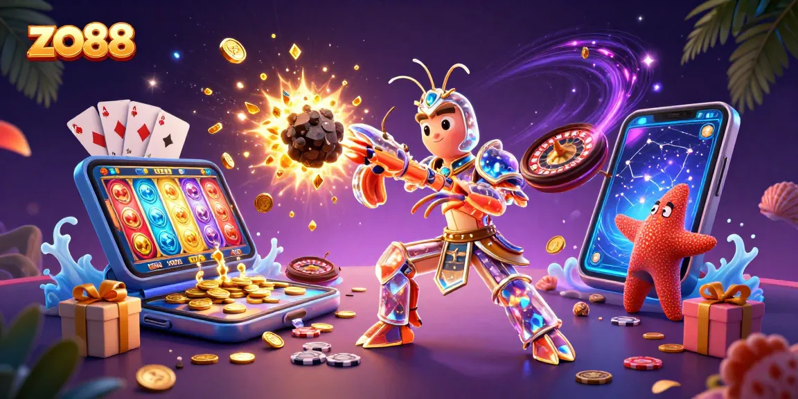 Experience fun with zo88 as a galactic samurai shrimp bursts gems and coins while gaming.
