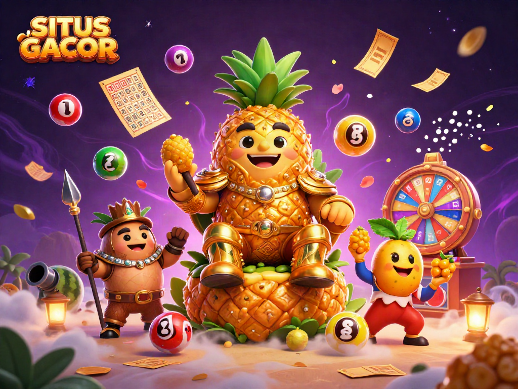 SITUS GACOR king character reigning over a vibrant casino scene, engaging players with dynamic game elements.