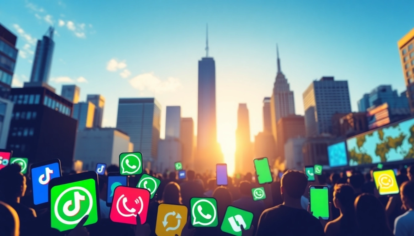 Dynamic display of trending apps in usa amidst an energetic urban setting.
