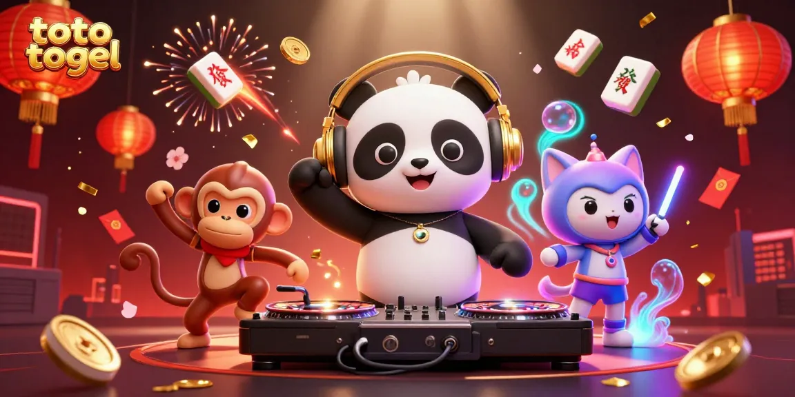 Gambarlah toto togel dengan panda DJ yang mengenakan headphone emas di kasino virtual.