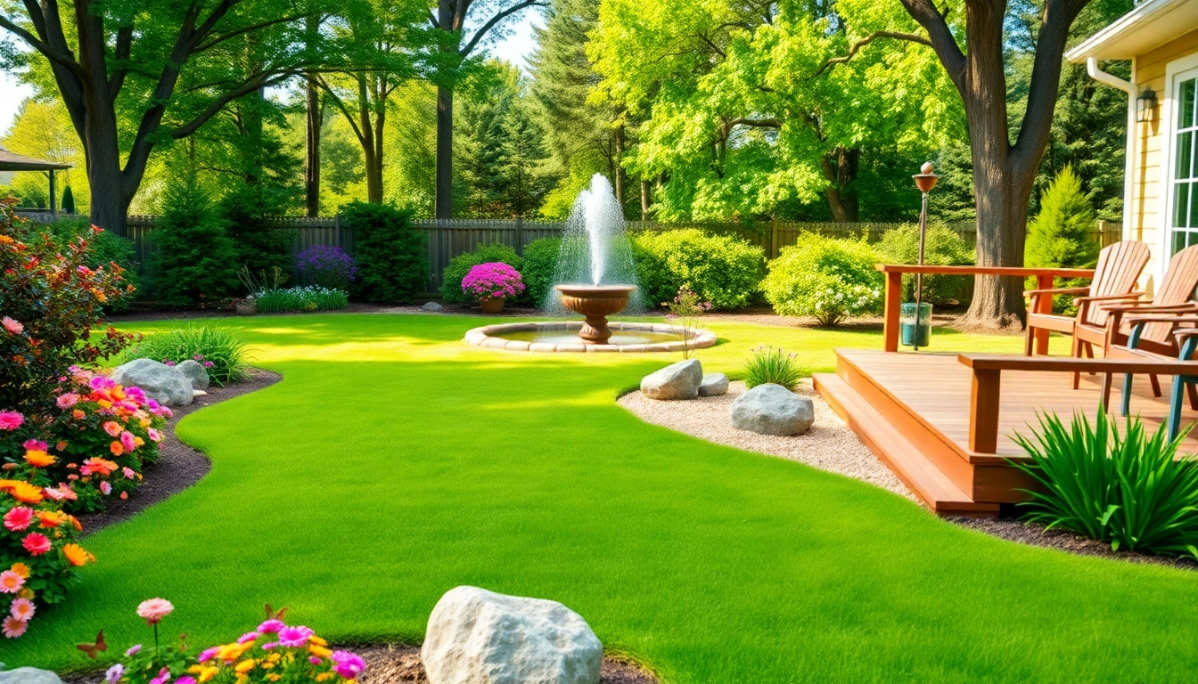 Engaging backyard landscaping with vibrant flowers and a serene water feature.